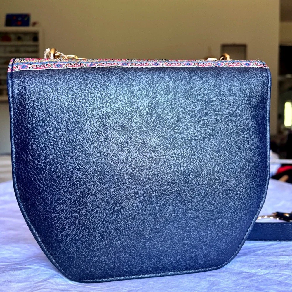 Mottif Istanbul Carpet Collection Crossbody Bag Navy Blue Woven Tapestry Turkey